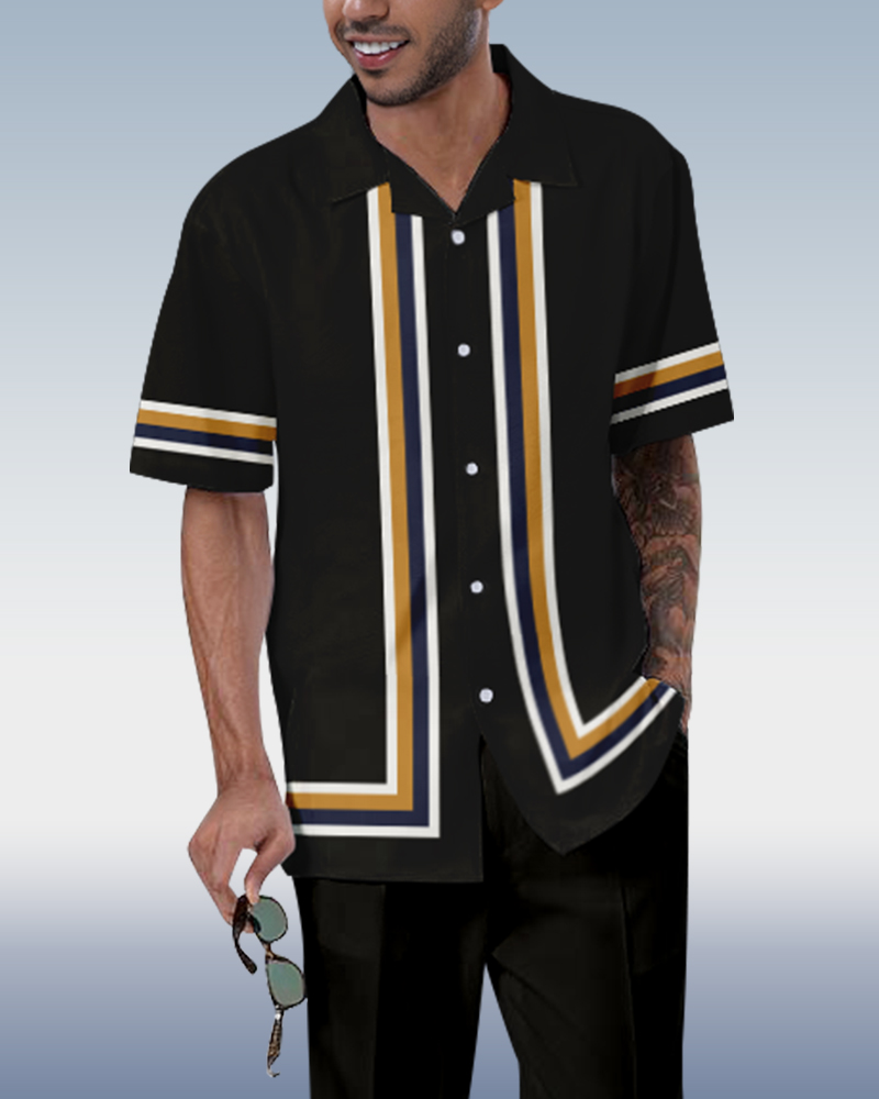 Camisa Rianmond vintage estampado de manga corta Walking Set 412 para hombre