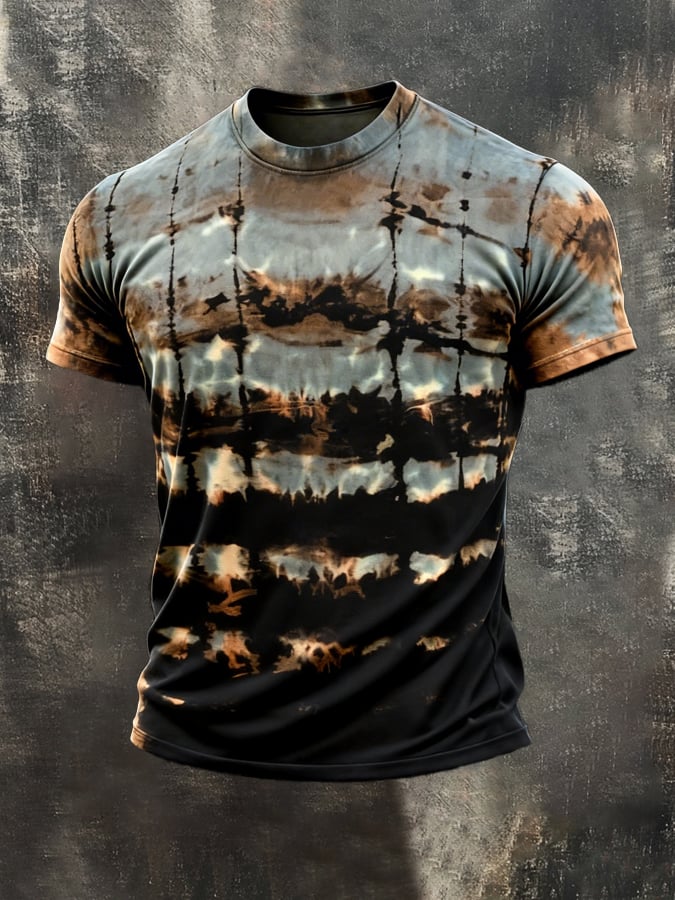 Camiseta retro estampado cuello redondo de manga corta para hombre