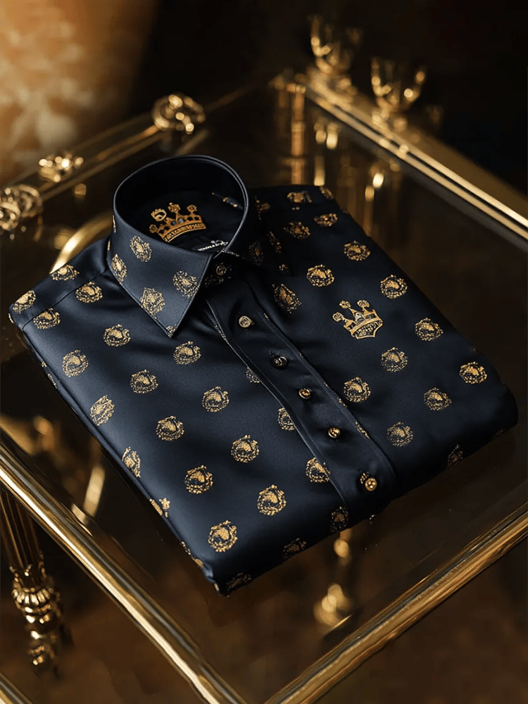Camisa satén Luxe estampado de manga corta Button para hombre