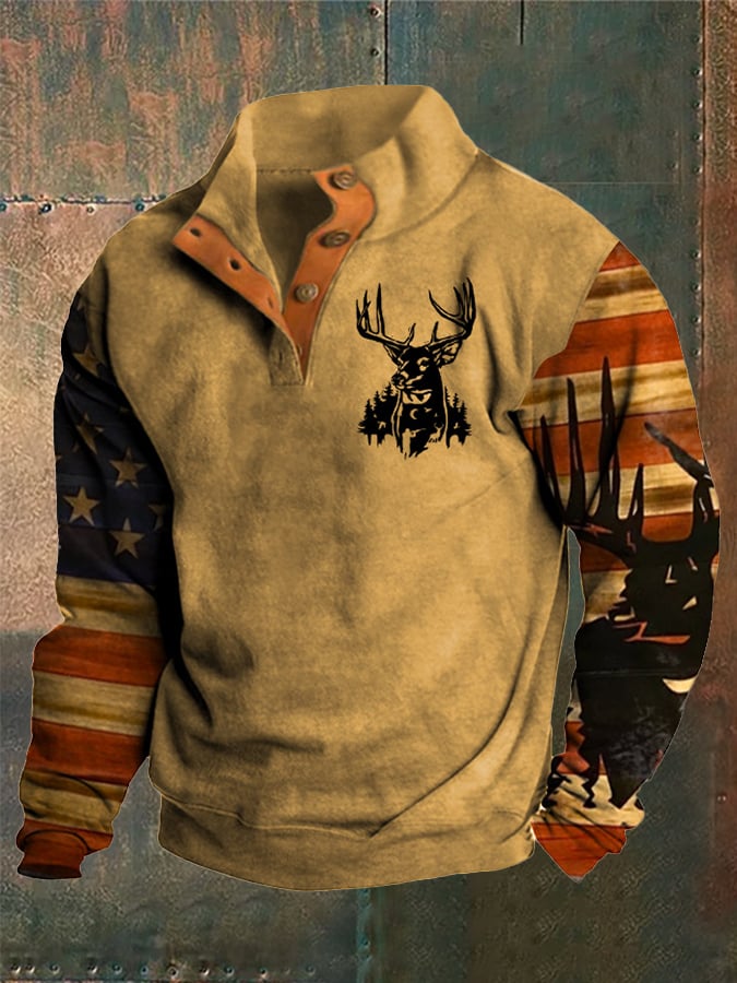 Sudadera Western Style estampado Stand cuello Button para hombre