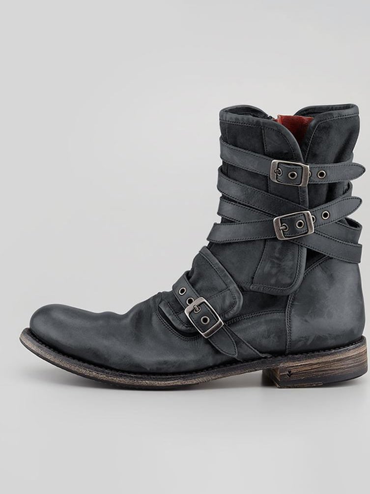 Botas retro round head cinturón buckle side cierre thick heel casual para hombre