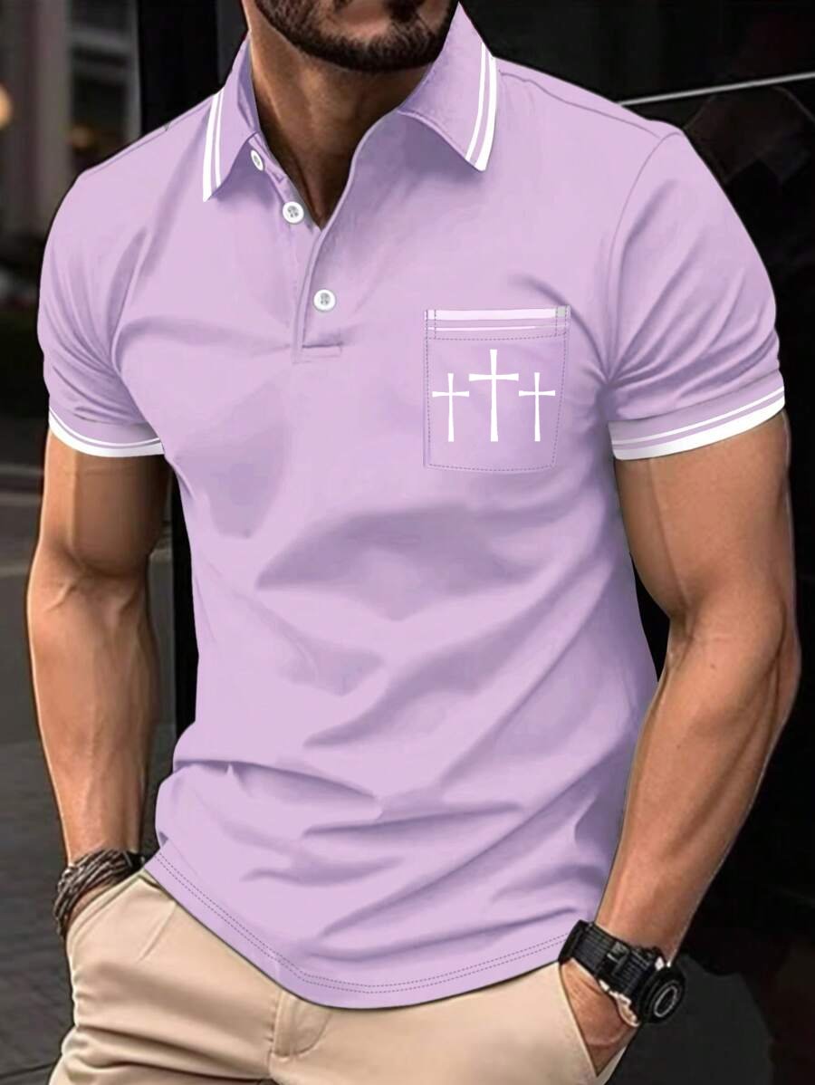 Camisa polo retro Faith casual estampado para hombre