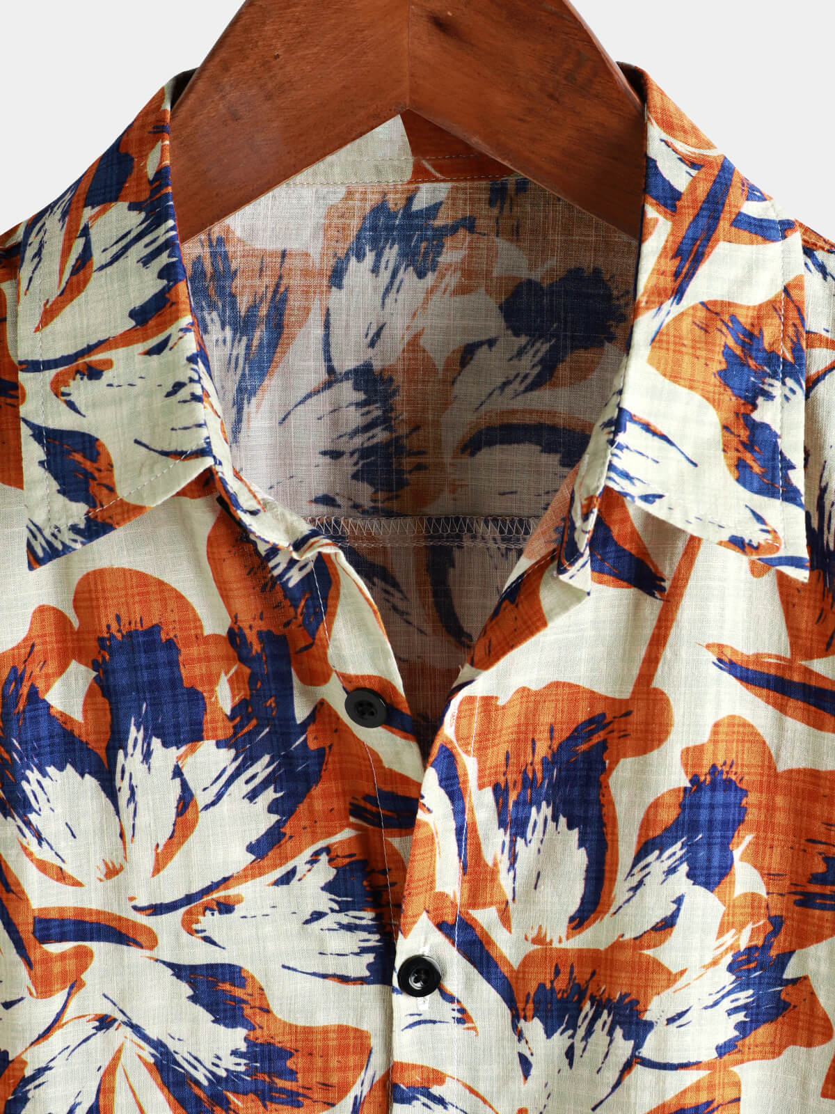Camisa retro floral Orange de manga corta Button Up para hombre