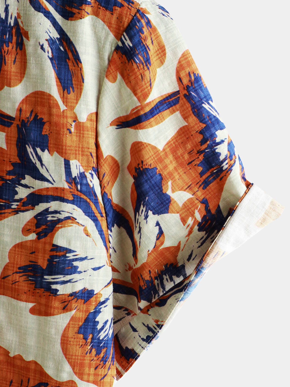 Camisa retro floral Orange de manga corta Button Up para hombre