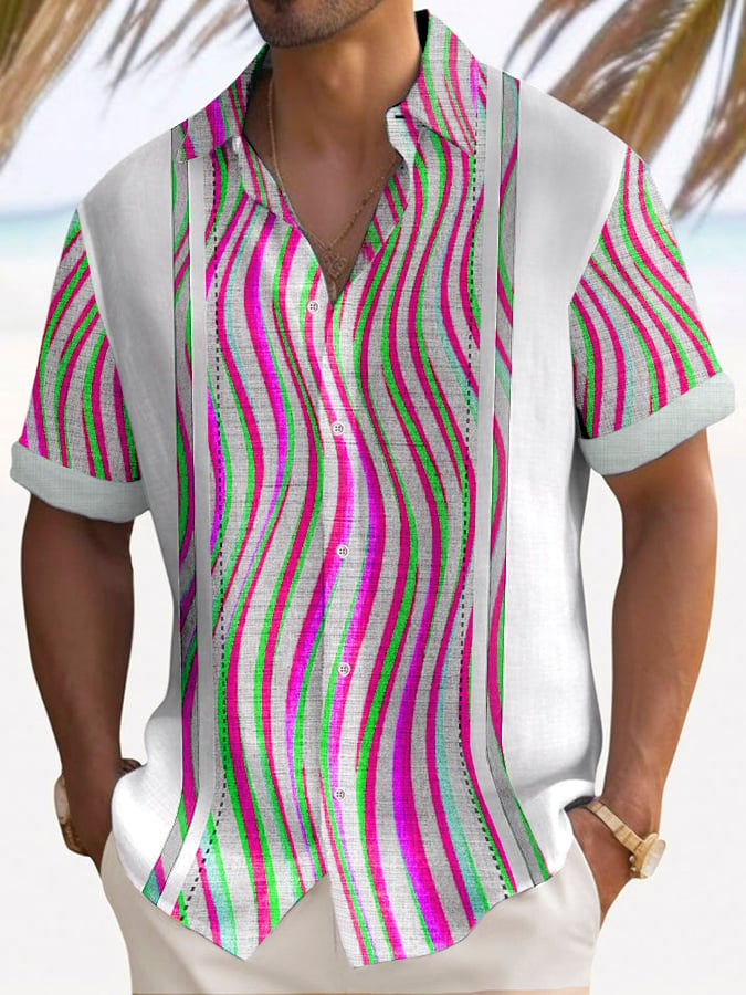 Camisa de moda casual Holiday Color Contrast estampado de manga corta
