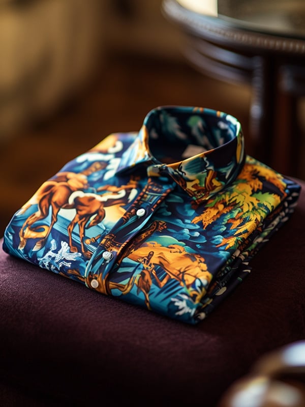 Camisa Western Equestrian estampado de manga larga para hombre