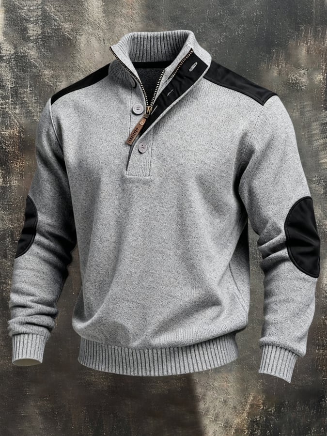 Sudadera vintage Style Color-Block de manga larga tejidoted para hombre