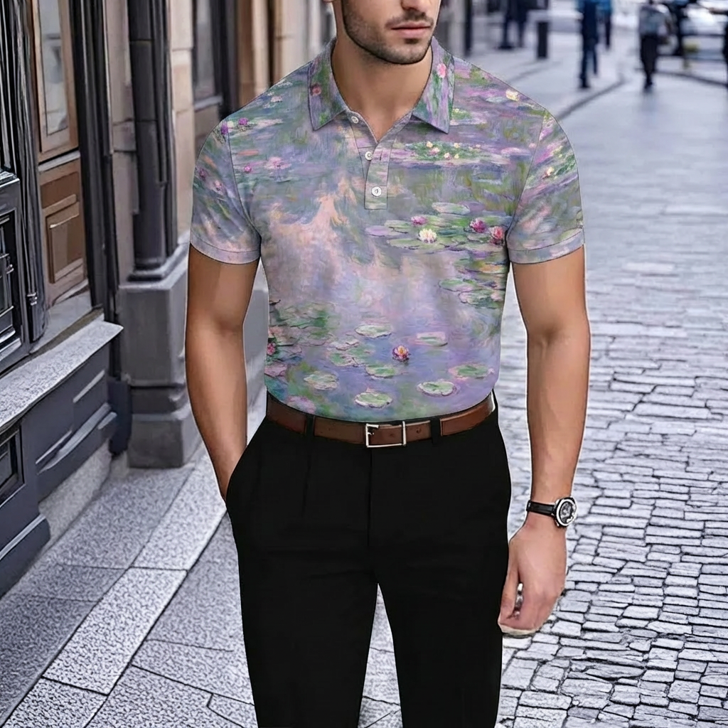 Camisa polo retro Purple estampado de manga corta para hombre