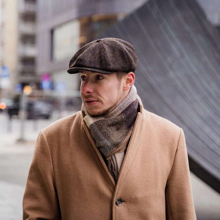 Gorras PEAKED Genuine Scottish Harris Tweed 8 Panels Man gorras Brown