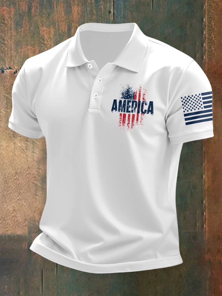 Camisa polo para exterior Independence Day American Flag Button de manga corta para hombre