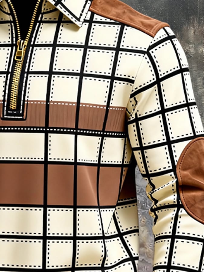 Sudadera retro en bloques de color estampado cierre para hombre