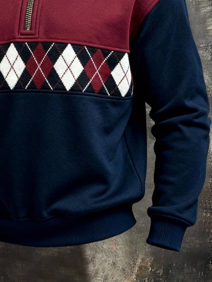 Sudadera de modaable Color-Block estampado con cierre para hombre