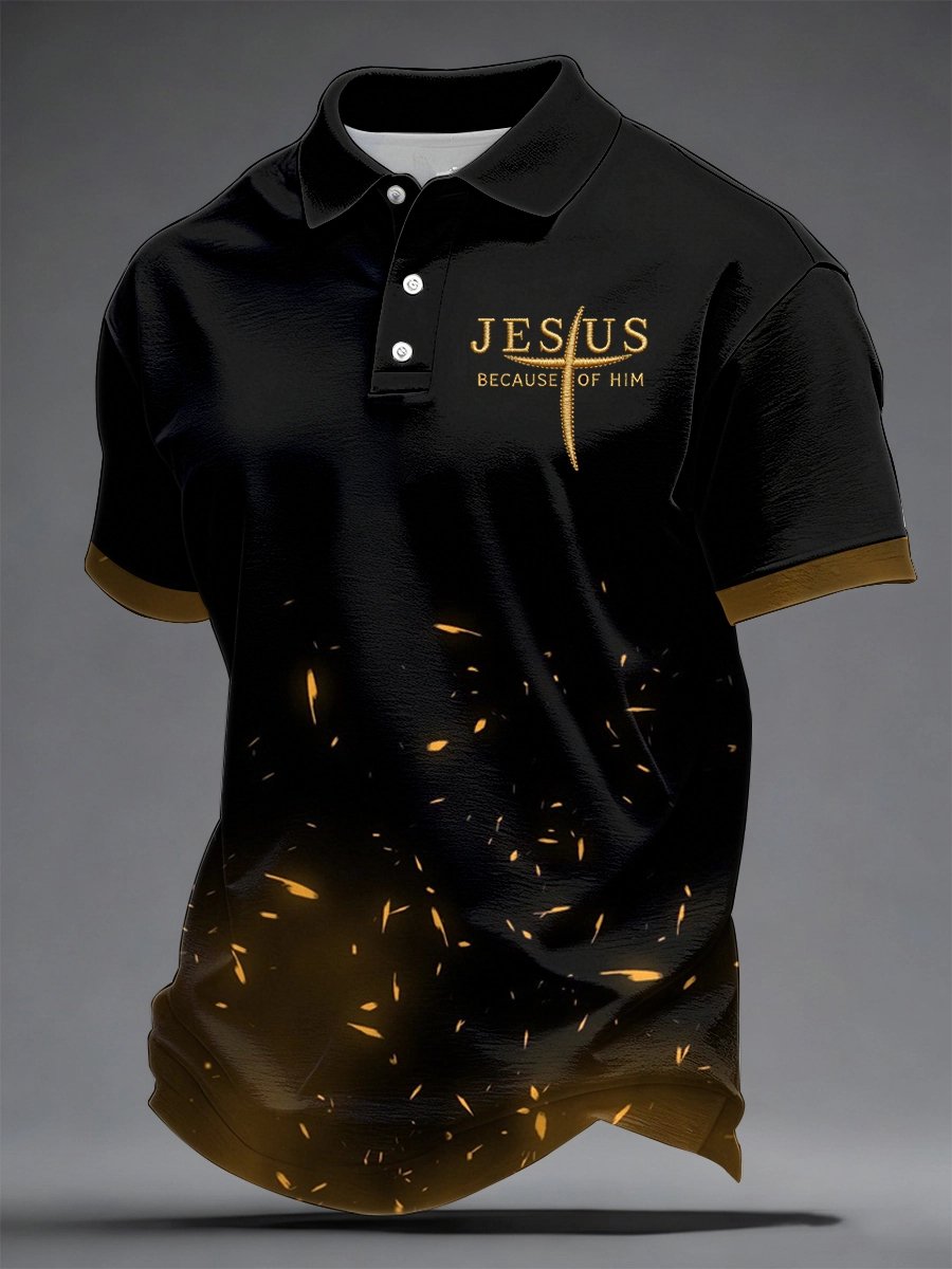 Camisa polo Jesus Because Of Him estampado para hombre