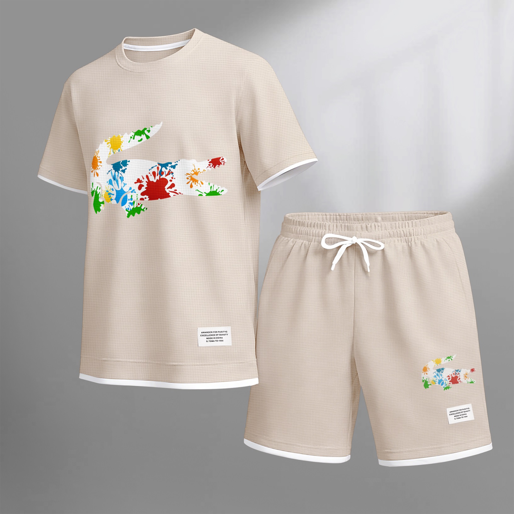 Camisa de lujo tejido tipo waffle de manga corta & shorts Set 17 para hombre