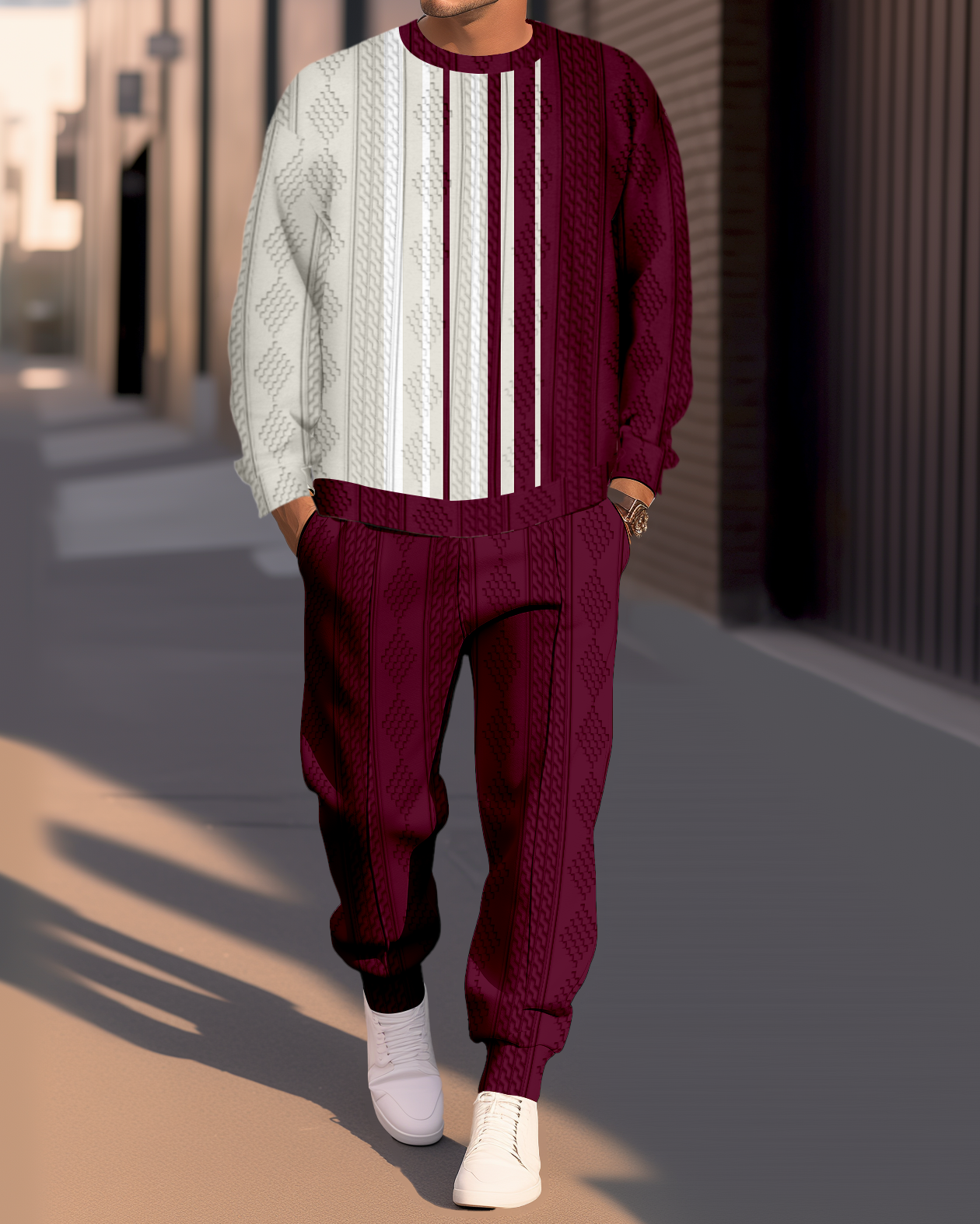 Textured Jacquard Round Neck casual Sports Set 006 para hombre