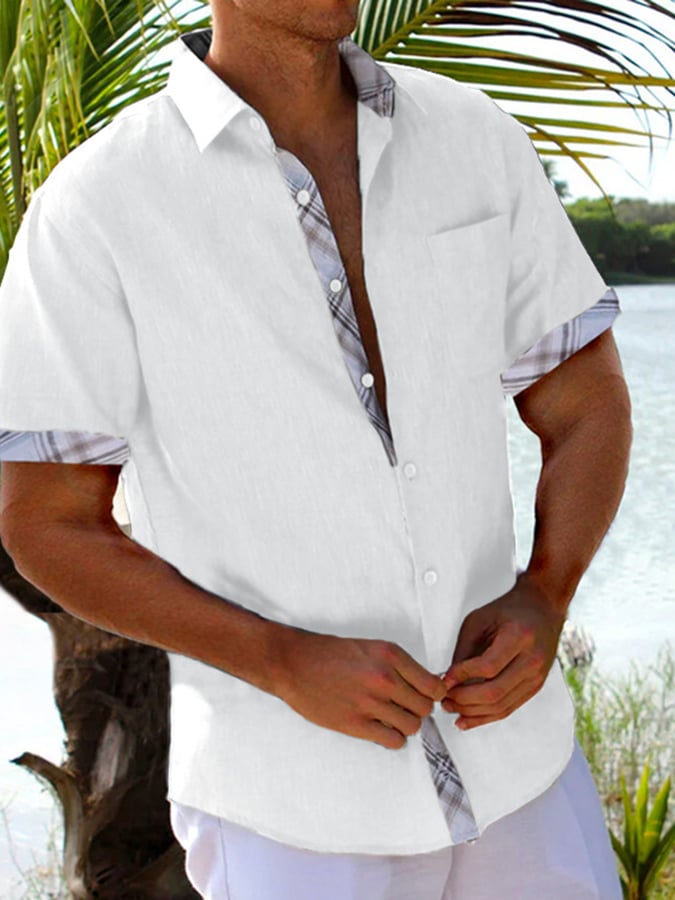 Camisa Patchpara trabajo holgado Lapel para hombre