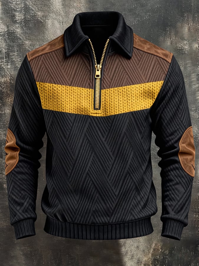 Sudadera retro en bloques de color estampado cierre para hombre
