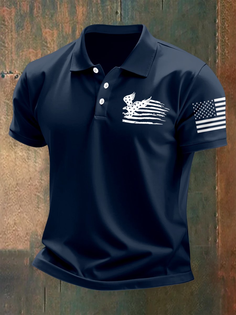 Camisa polo para exterior Independence Day American Flag Button de manga corta para hombre