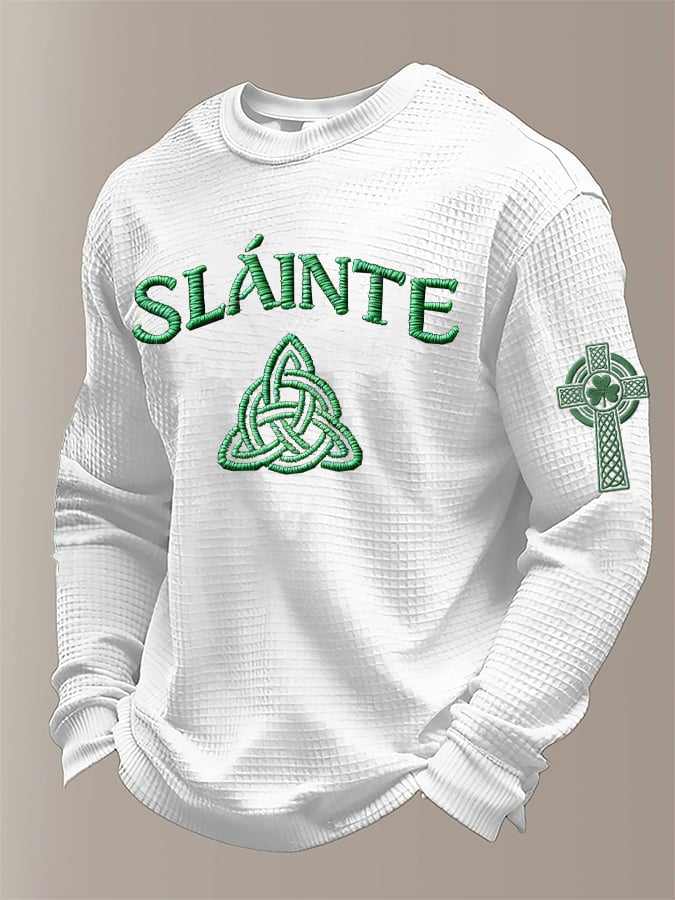 Camiseta St Patrick's Day estampado Waffle Fabric de manga larga para hombre