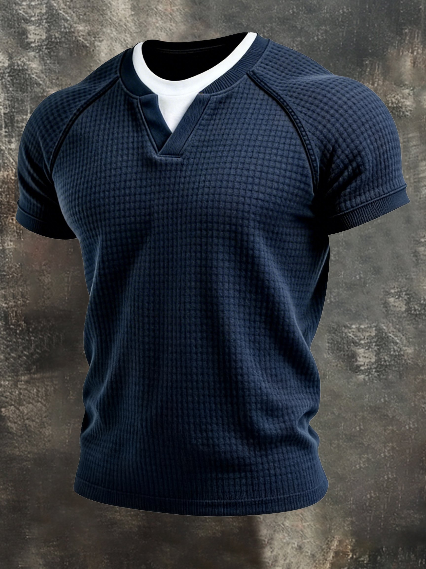 Camiseta retro Waffle Fake Two-Piece de manga corta para hombre