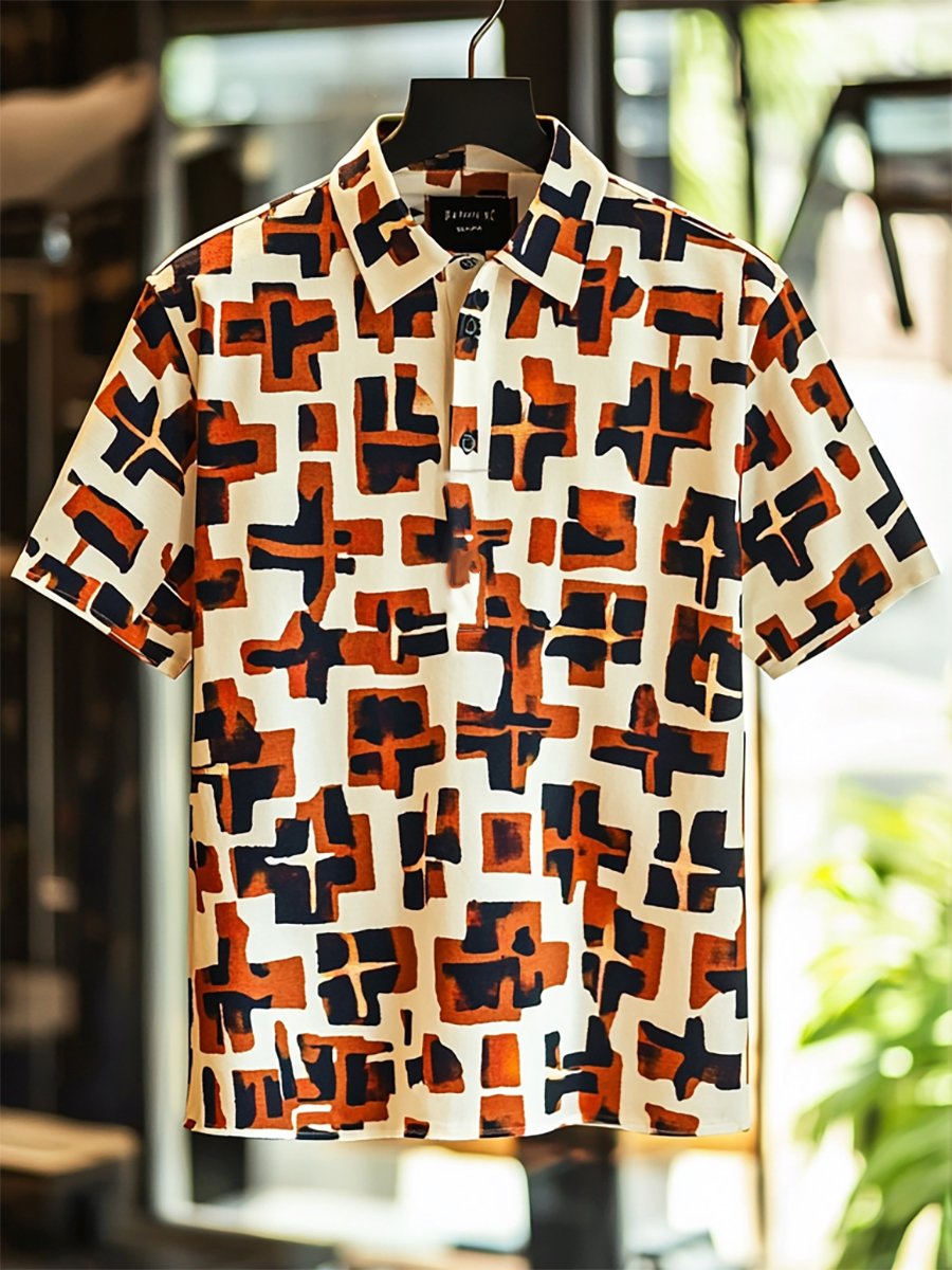 Camisa polo ejecutivo casual Cross estampado Button de manga corta para hombre