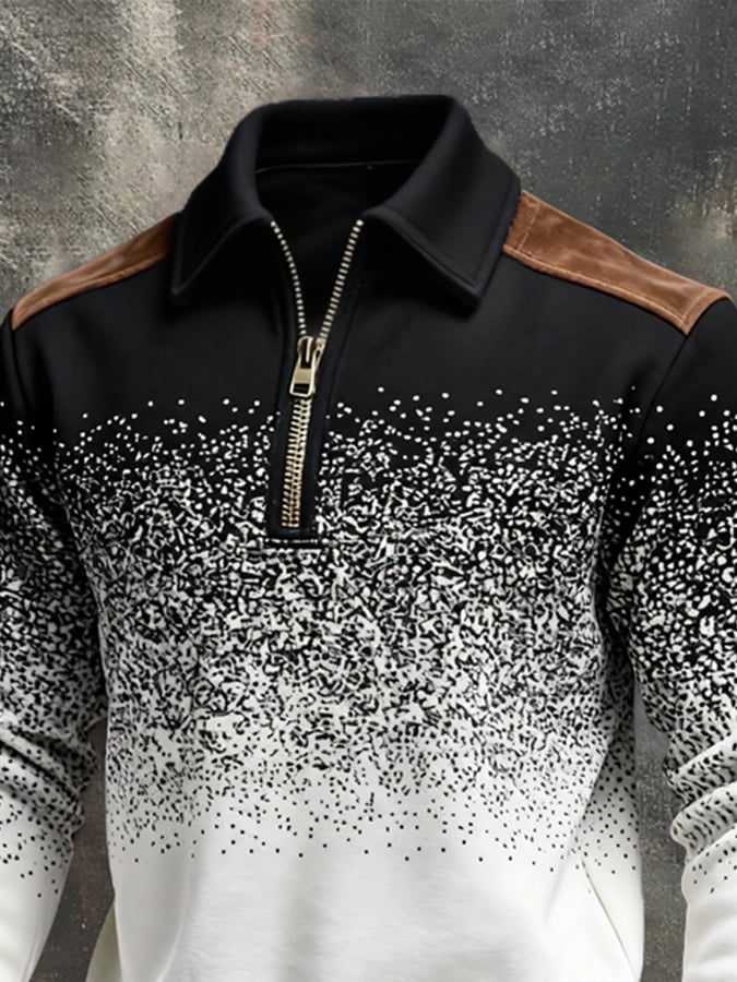 Sudadera retro en bloques de color estampado Color-Blocked con cierre para hombre