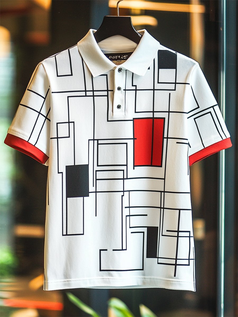 Camisa polo ejecutivo casual Bauhaus estampado Button de manga corta para hombre