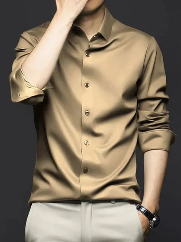 Camisa de lujo Romantic Contrast Color estampado de manga larga para hombre