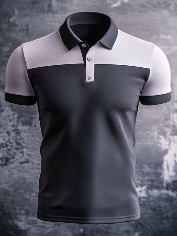 Camisa polo casual clásico Contrast Color estampado ejecutivo de manga corta para hombre