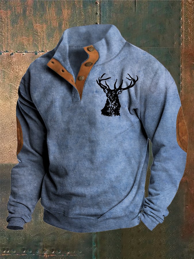 Sudadera Western Style estampado Stand cuello Button para hombre