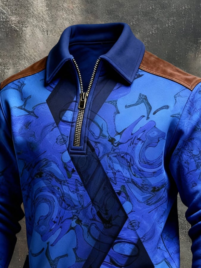 Sudadera retro en bloques de color estampado Color-Blocked con cierre para hombre