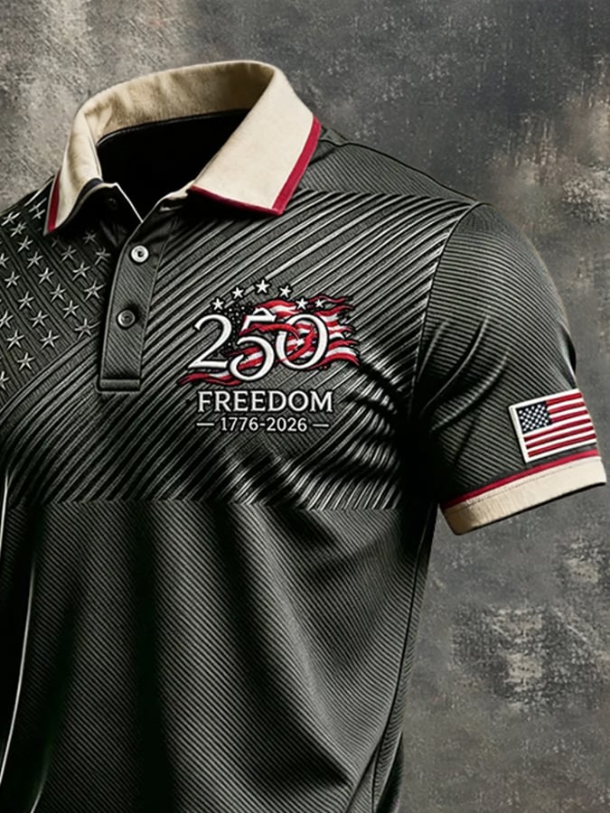 Camisa polo retro "Patriot" Color-Block de manga corta para hombre