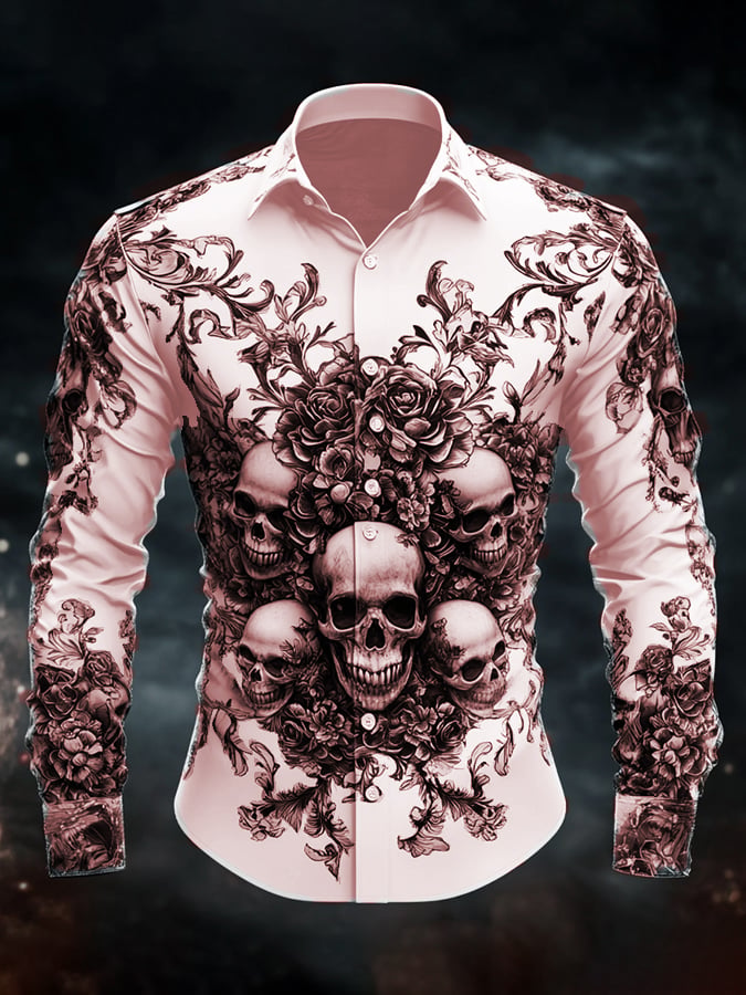 Camisa casual vintage Brogue Skull diseño para hombre