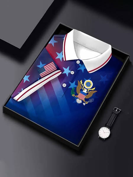 Camisa polo retro Independence Day estampado para hombre