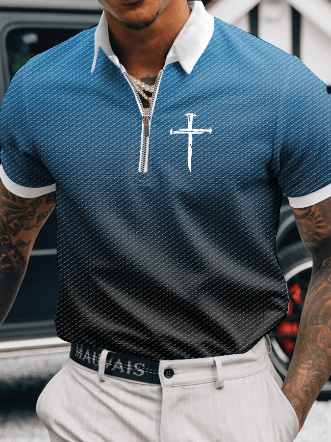 Camisa polo Faith estampado casual con cierre para hombre