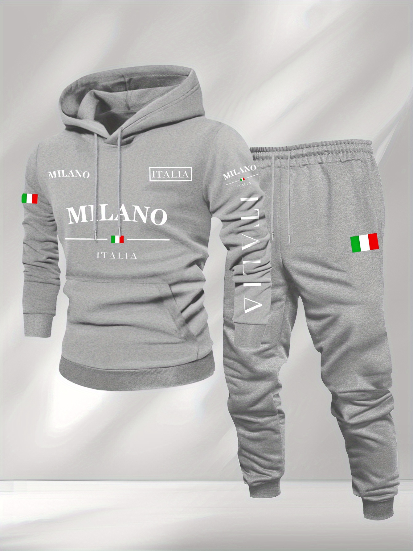 Conjunto de dos piezas casual Color Matching estampado sudadera con capuchas de manga larga sudaderas & Sweatpantalón para hombre