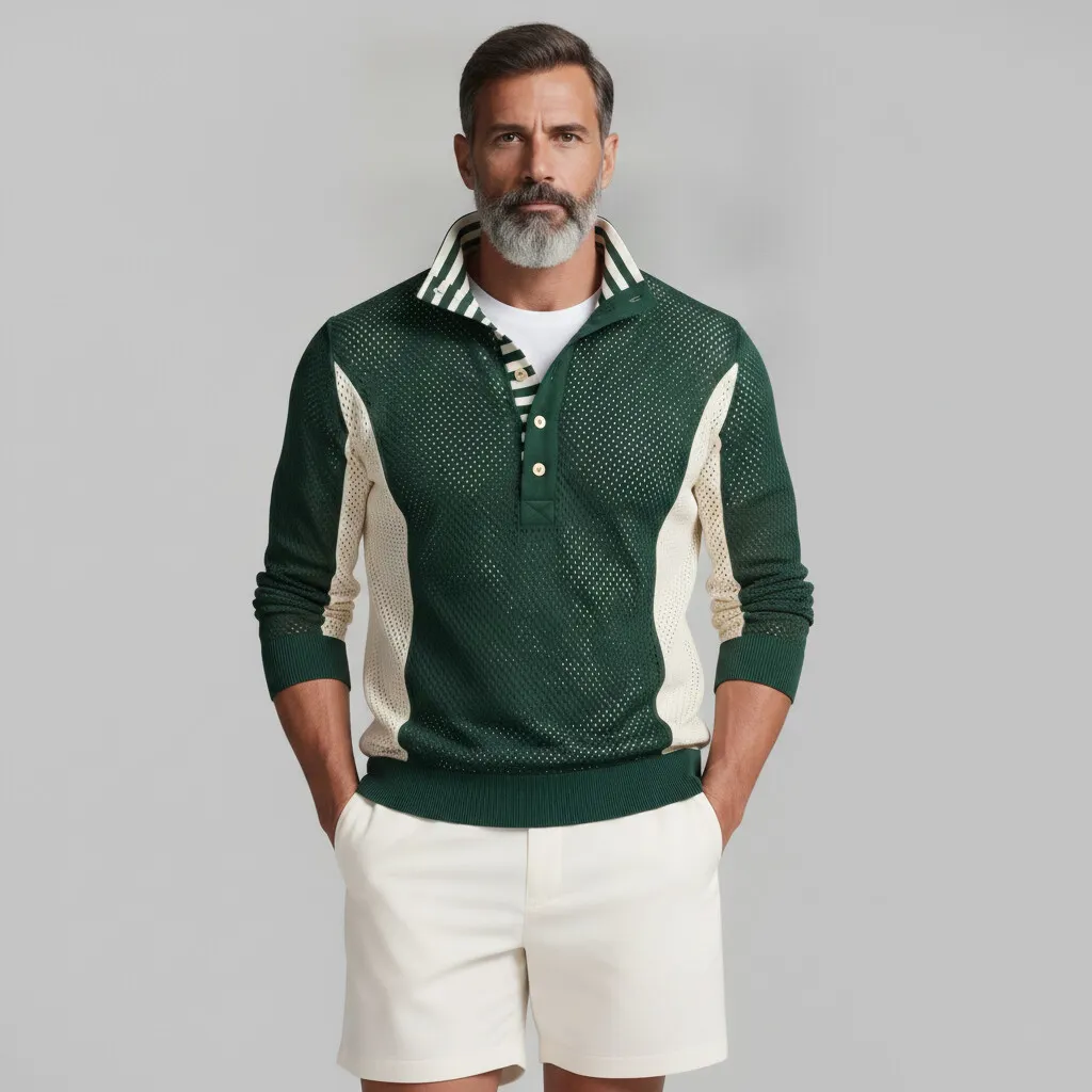 Sudadera a rayas Stand Collar Mesh Hollow Out Colorblock Pullover para hombre