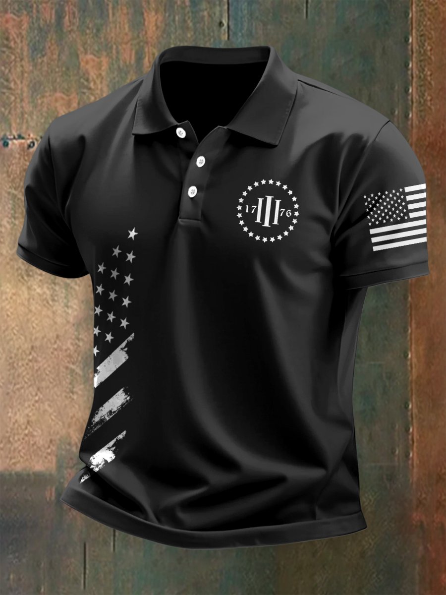 Camisa polo para exterior Independence Day American Flag Button de manga corta para hombre