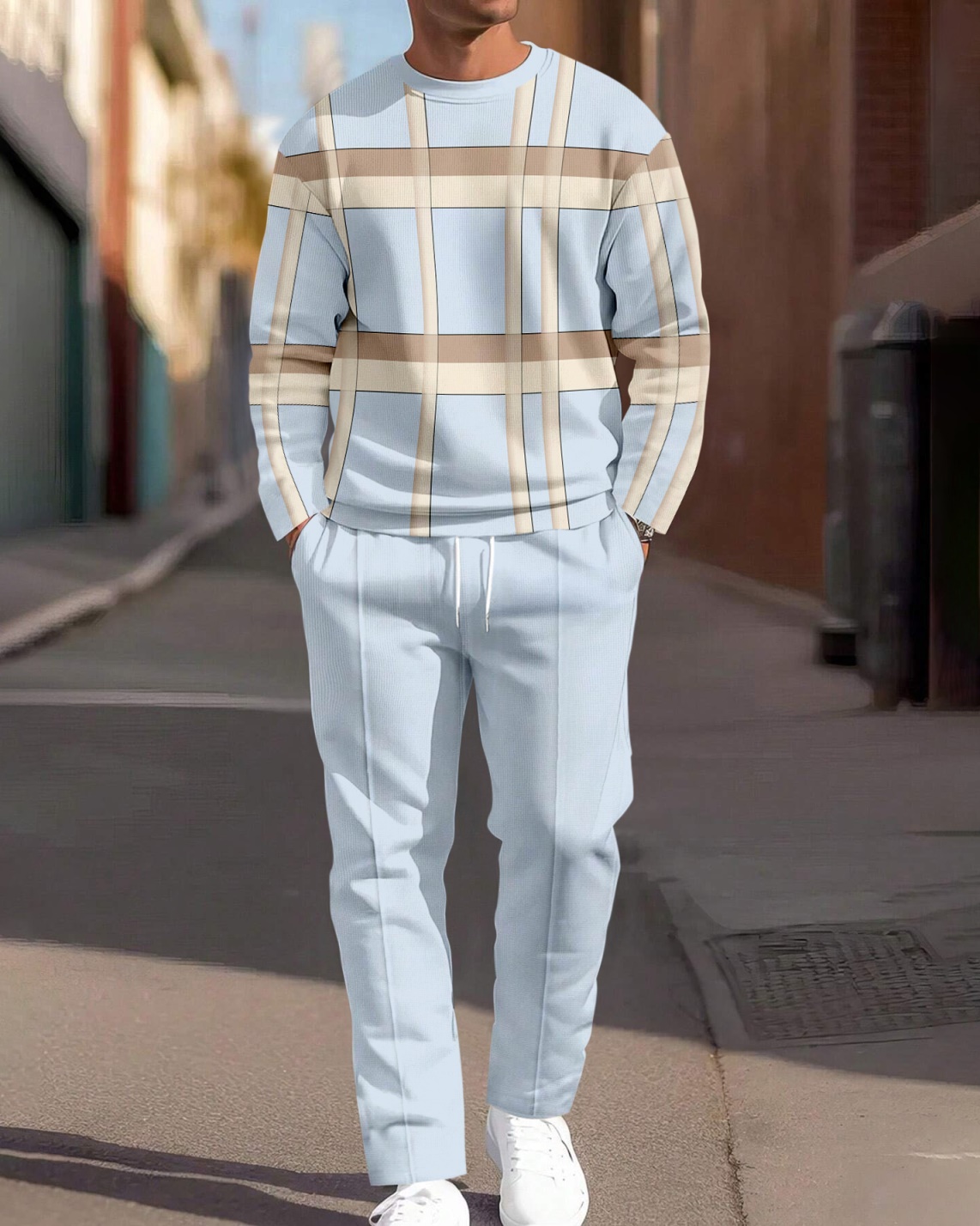 Colorblock Round Neck casual Sports Set para hombre