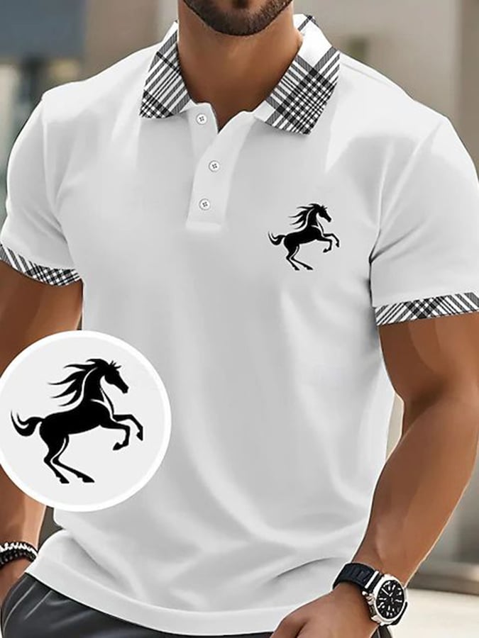 Casual ejecutivo a cuadros Contrast Color Polo para hombre