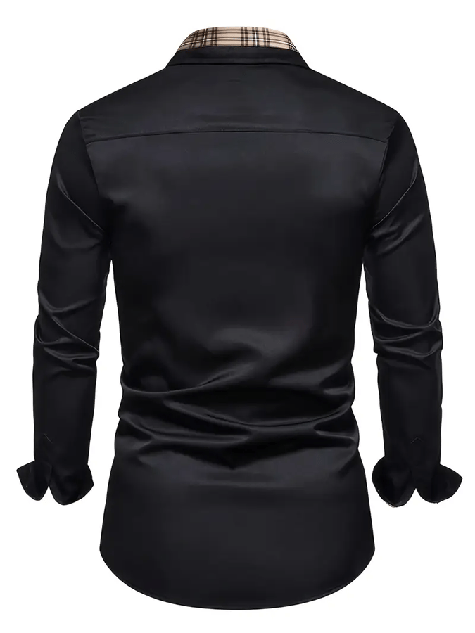 Camisa vintage ejecutivo casual estampado satén de manga larga para hombre