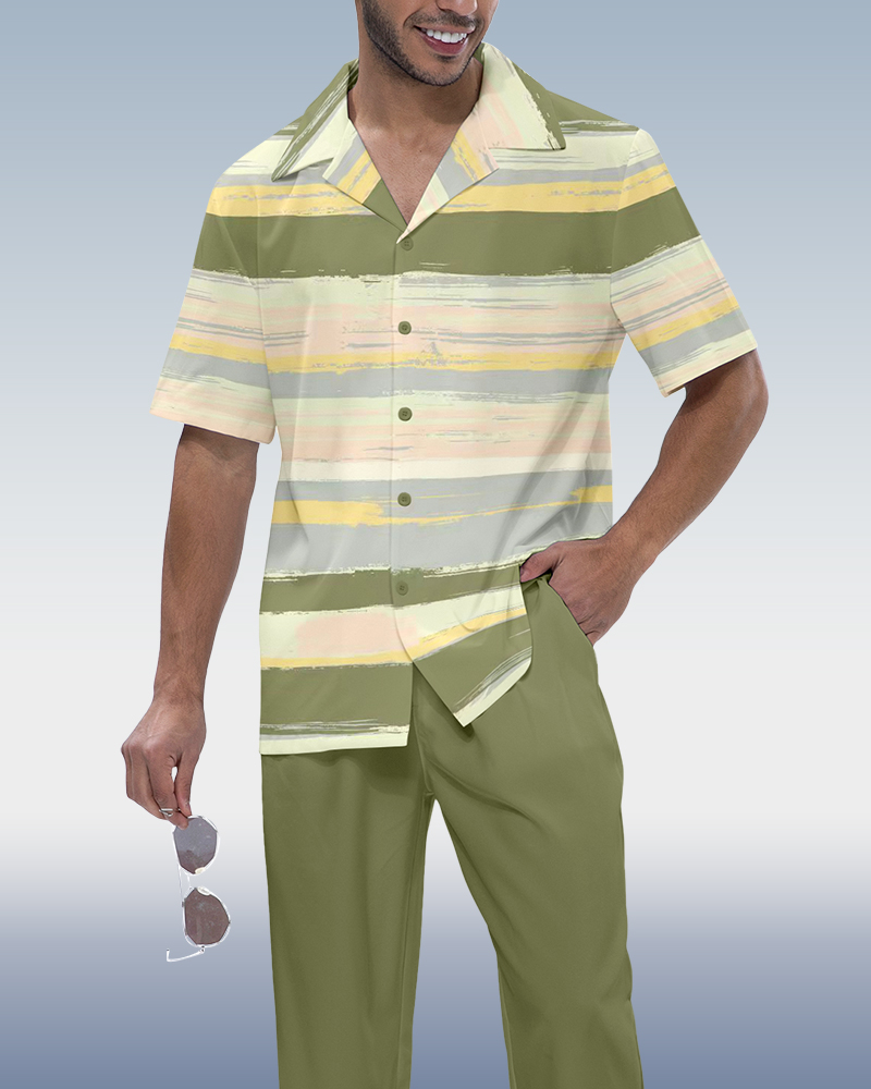 Camisa en bloques de color estampado de manga corta Walking Suit 933 para hombre
