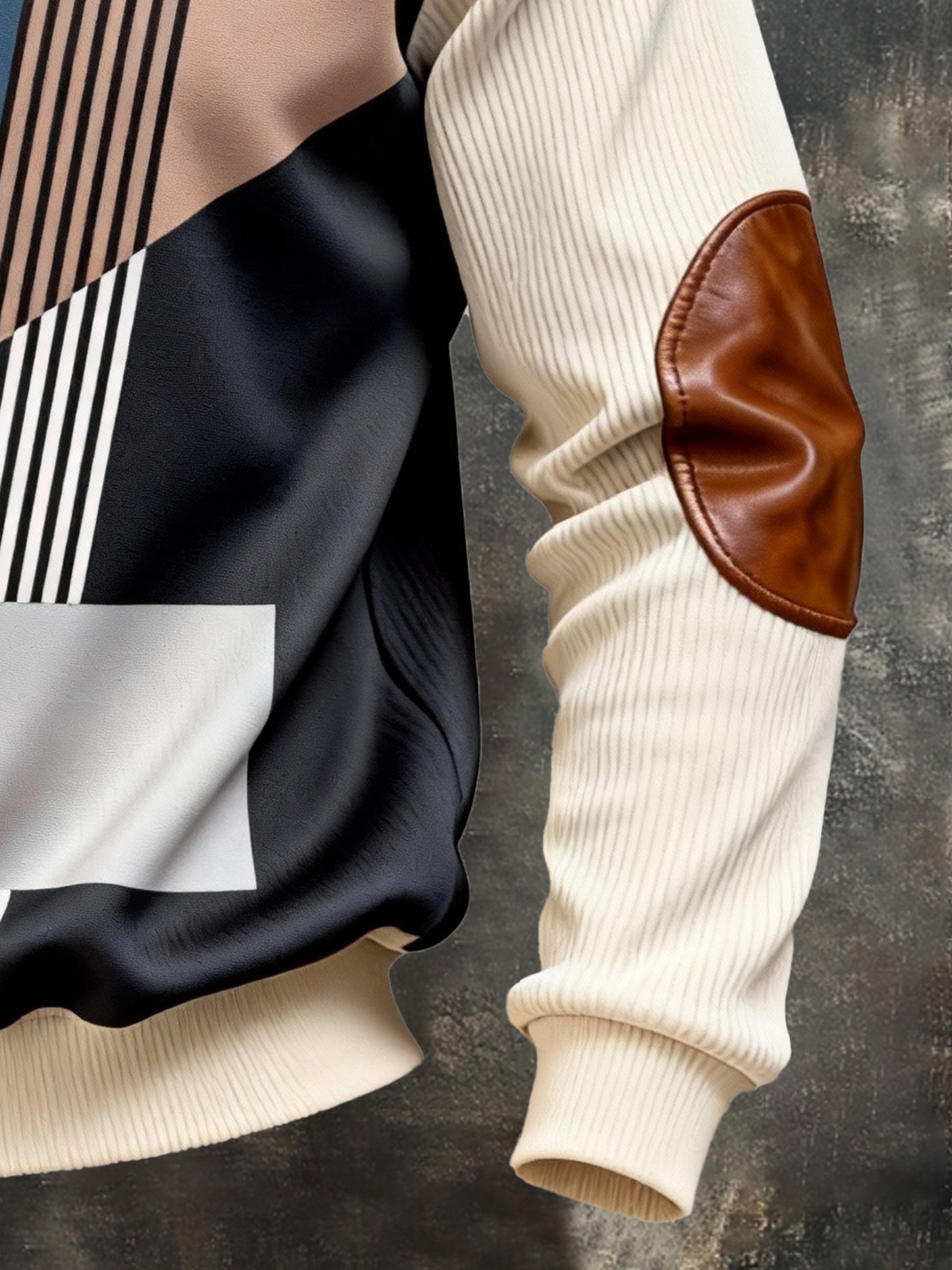 Sudadera vintage Color-Block estampado con cierre con gorrasucha para hombre