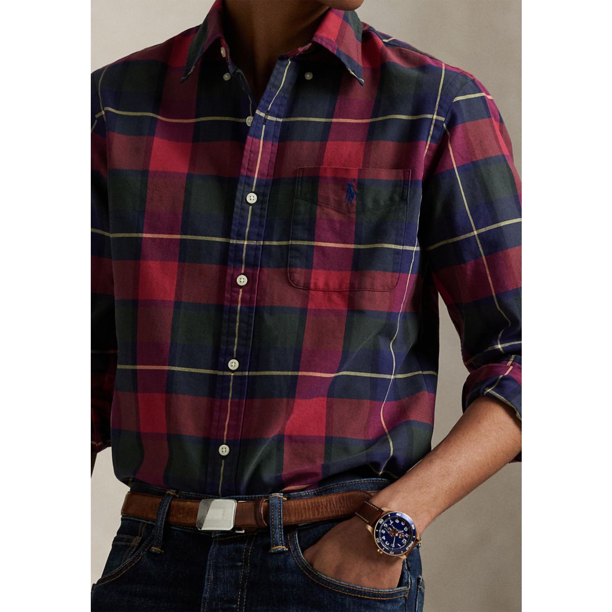 Classic Fit Plaid Oxford Shirt - 3