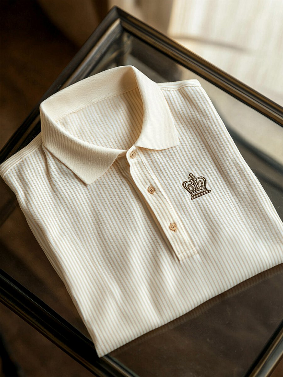 Camisa polo casual ejecutivo rayas Button de manga corta para hombre