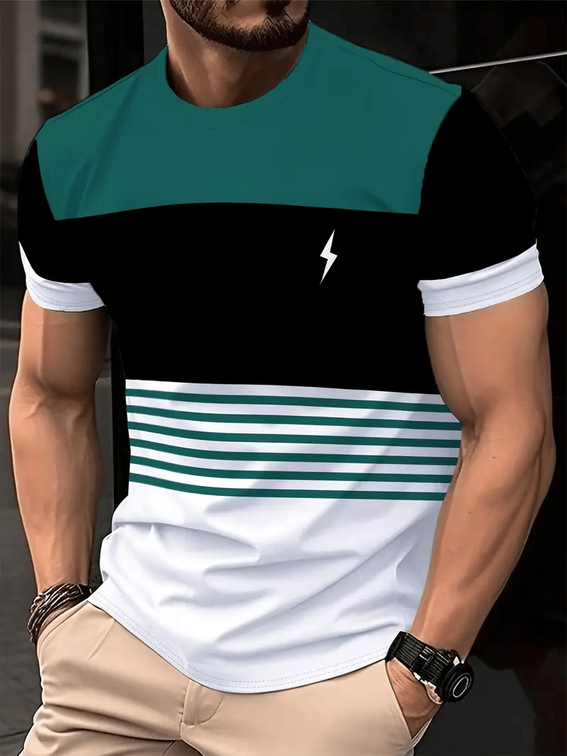 Camiseta ejecutivo rayas Logo estampado de manga corta para hombre