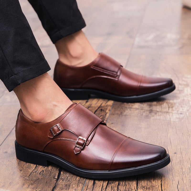 Zapatos ejecutivo casual British Double Buckle cuero