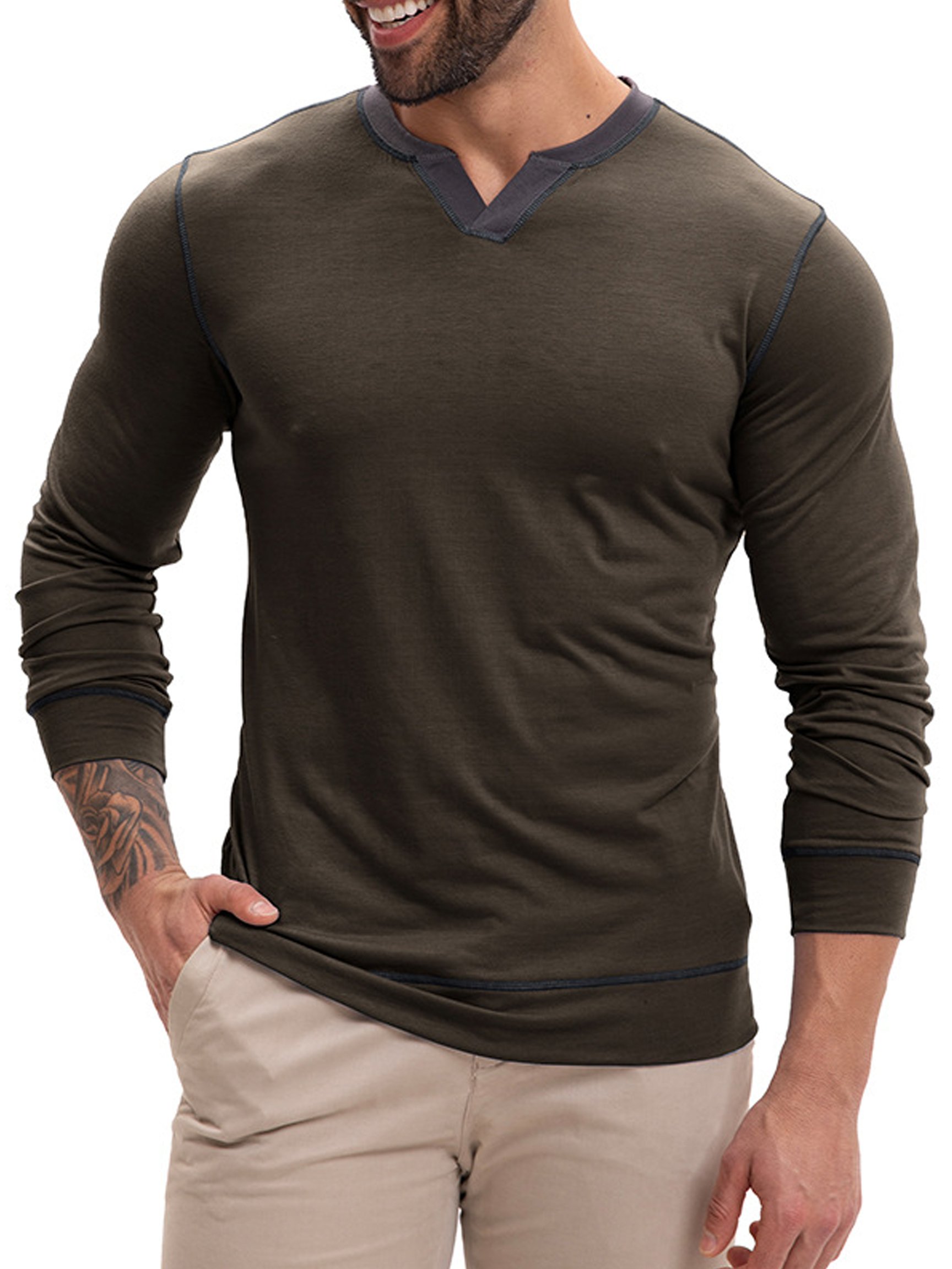 Camiseta vintage Comfortable V-Neck de manga larga para hombre