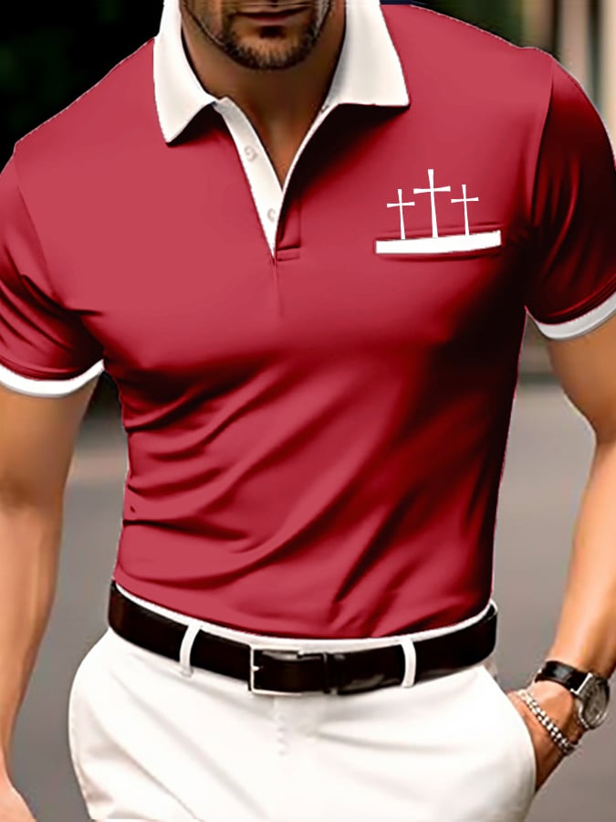Camisa polo retro Faith casual estampado para hombre