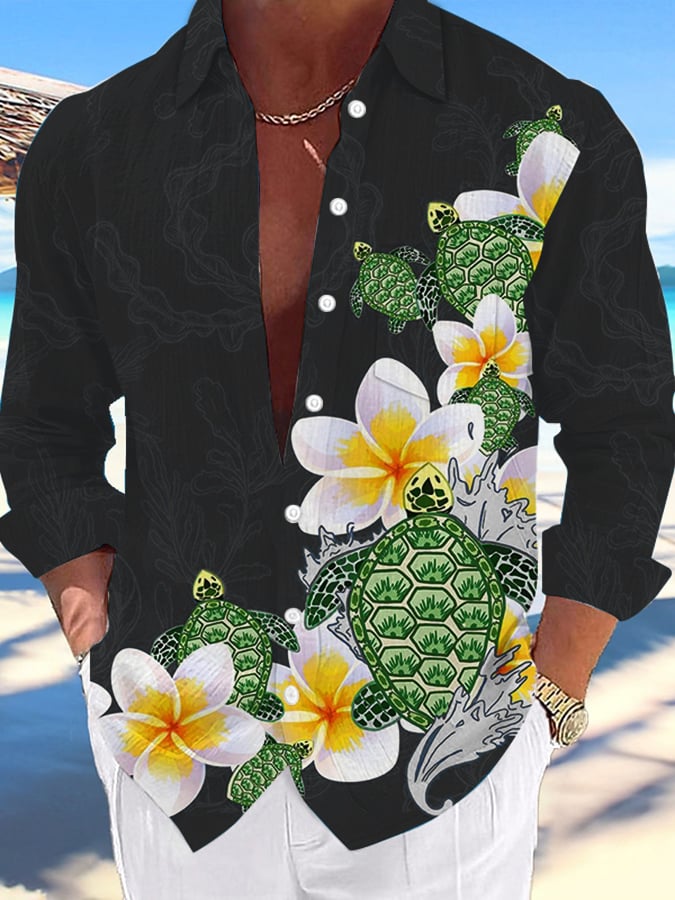 Camisa Hawaii Turtles estampado de moda Vacation And casual (With Pockets) para hombre